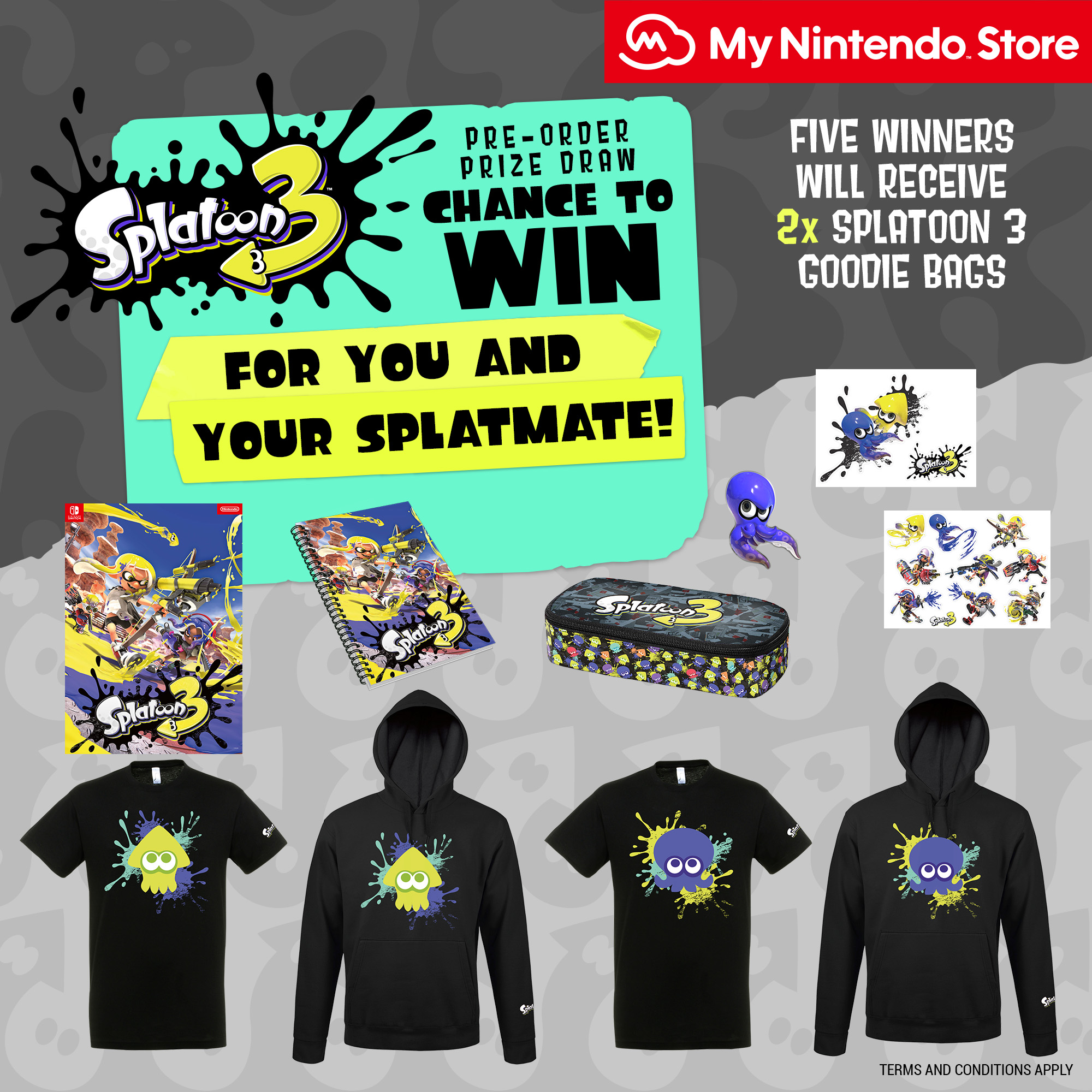 Pre-Order Splatoon 3 on My Nintendo Store for a chance to win two Splatoon 3 goodie bags!