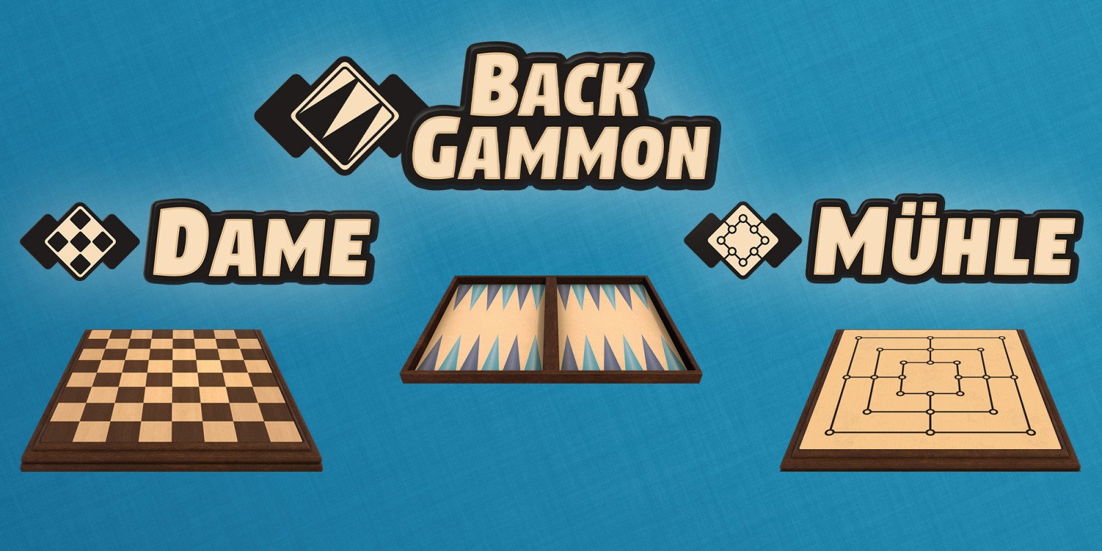 3in1 Spiele-Klassiker: Backgammon + Dame + Mühle