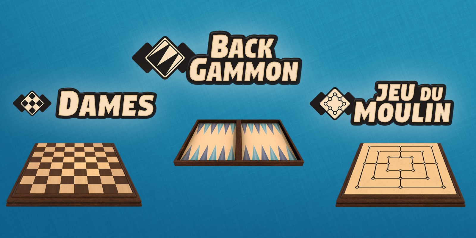 Collection de jeux 3en1 : Backgammon + Dames + Jeu de moulin
