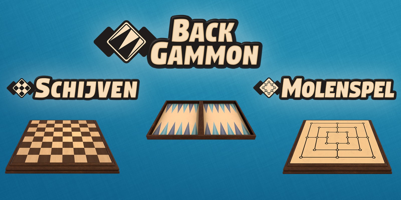 3in1 Spelcollectie: Backgammon + Schijven + Molenspel