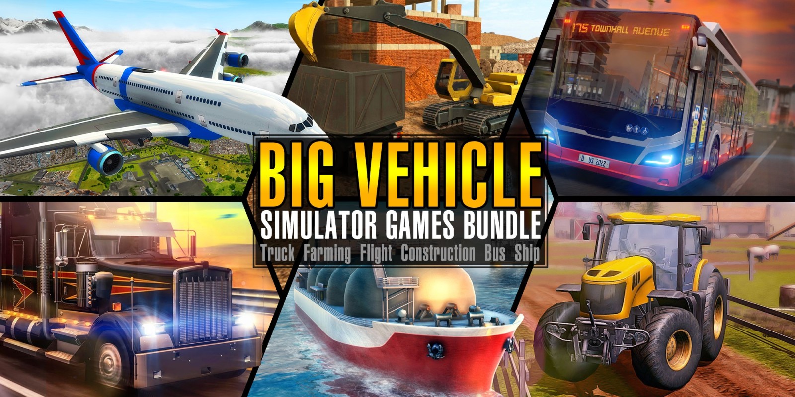 Big Vehicle Simulator Games Bundle - Truck Farming Flight Construction Bus Ship