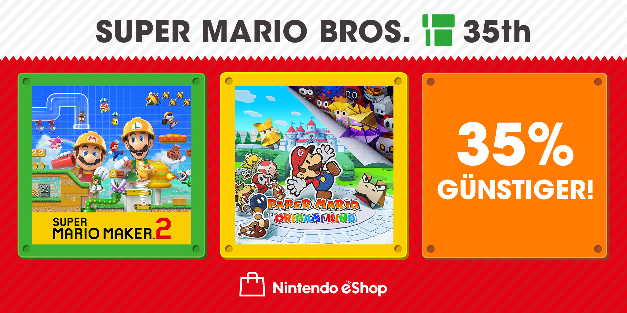 Erhaltet 35 % Rabatt auf Paper Mario: The Origami King und Super Mario Maker 2!
