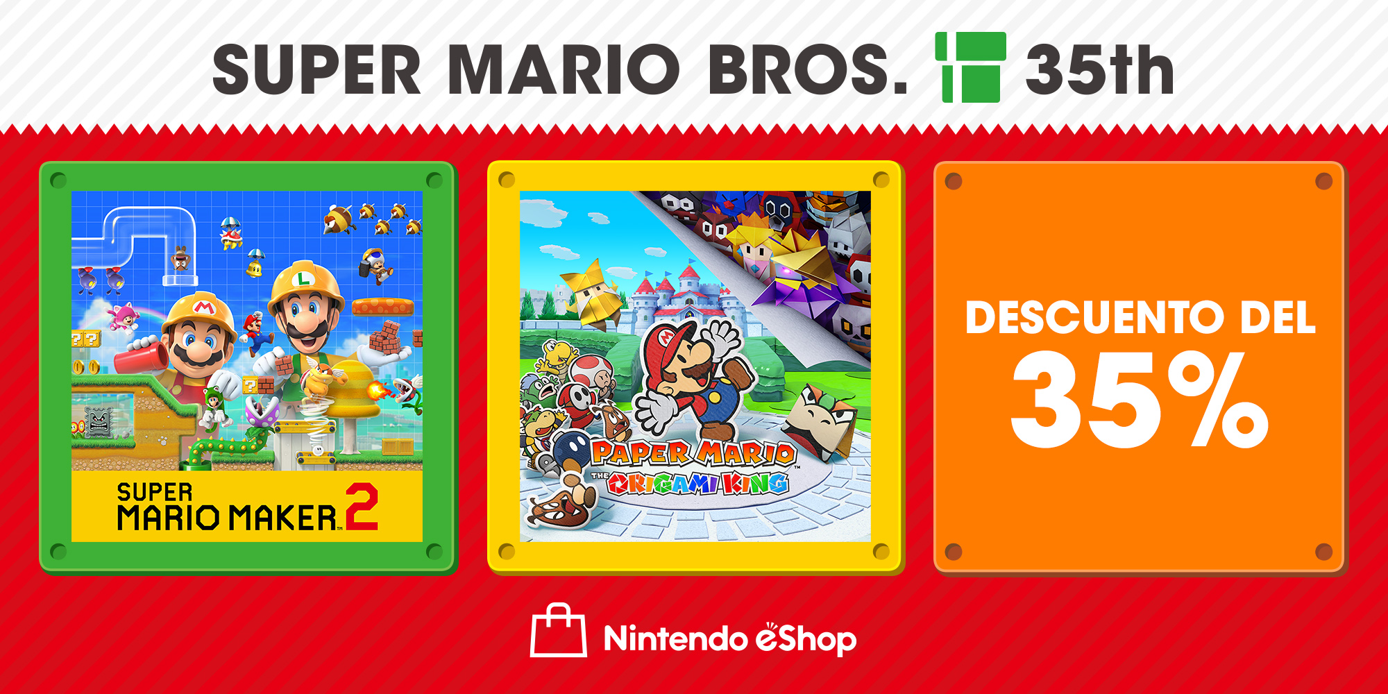 ¡Consigue Paper Mario: The Origami King y Super Mario Maker 2 con un 35 % de descuento!