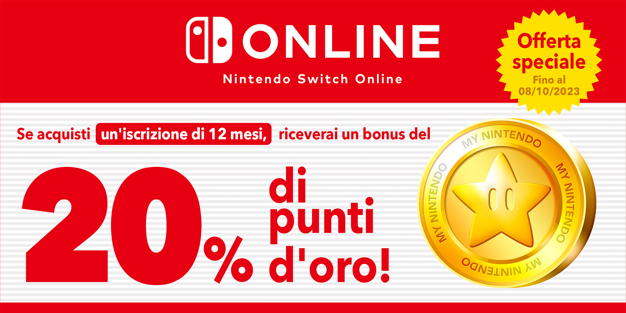Offerta speciale: puoi ottenere fino a CHF 18.00 in punti d'oro con un'iscrizione di 12 mesi a Nintendo Switch Online!