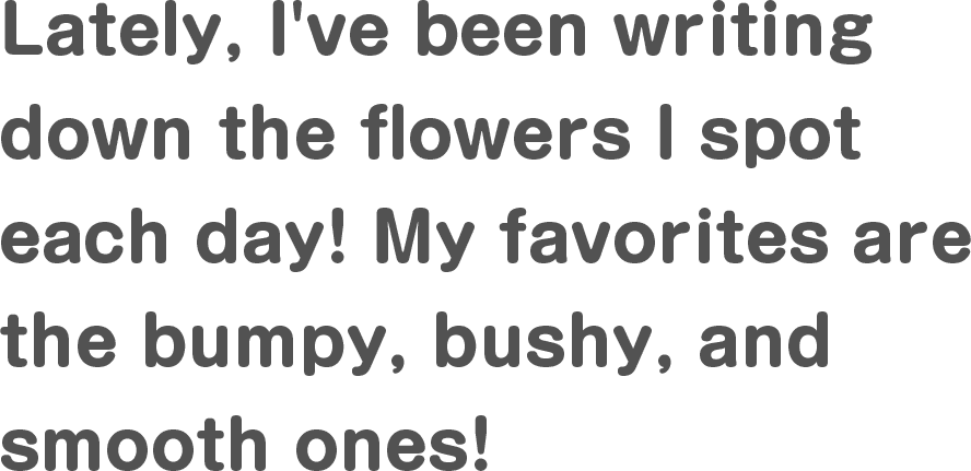 Lately, I've been writing down the flowers I spot each day! My favorites are the bumpy, bushy, and smooth ones!