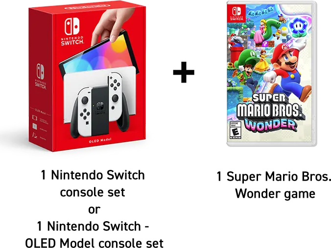 1 Nintendo Switch console set or 1 Nintendo Switch - OLED Model console set + 1 Super Mario Bros. Wonder game