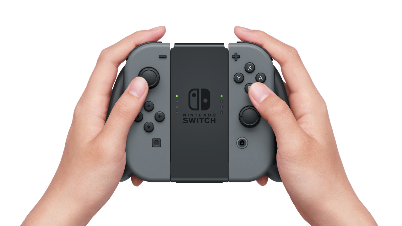 Joy-Con controllers attached to a Joy-Con grip