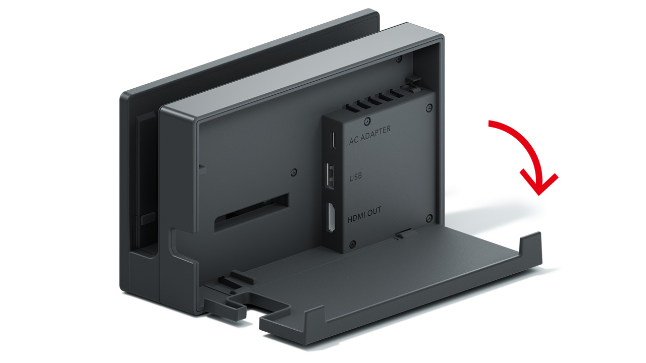 Open the cover on the rear of the Nintendo Switch dock.