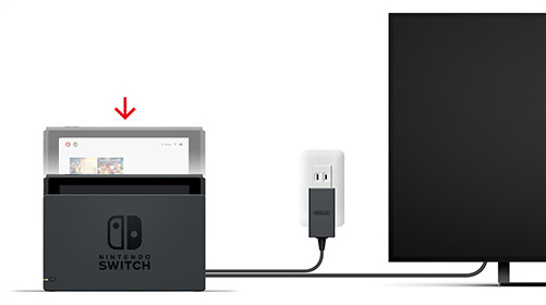 Align your console with the centre of the dock and gently push the console down to insert it.When the console is fully inserted, the screen will go black.