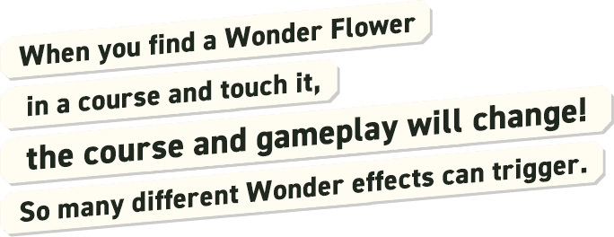 When you find a Wonder Flower in a course and touch it, the course and gameplay will change! So many different Wonder effects can trigger.