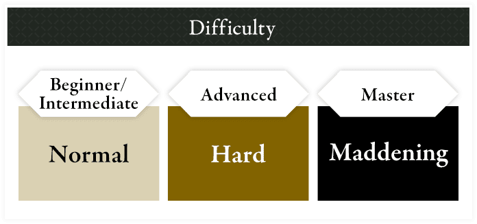 Difficulty Beginner/Intermediate Normal Advanced Hard Master Maddening