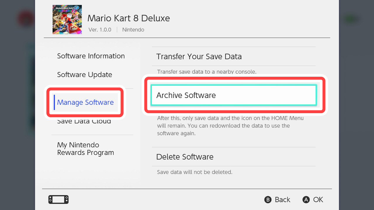 On the next screen, select 'Manage Software' then 'Archive Software'.