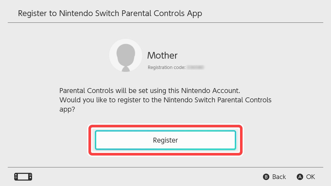 The account to which you're about to register the console will be displayed. If it's correct, select Register.