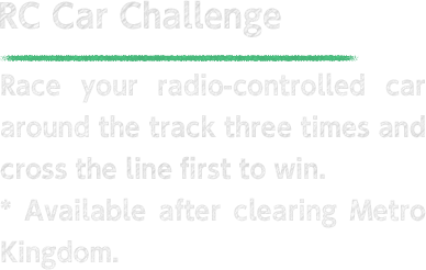 RC Car Challenge Race your radio-controlled car around the track three times and cross the line first to win.