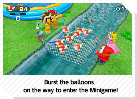 Burst the balloons on the way to enter the Minigame!