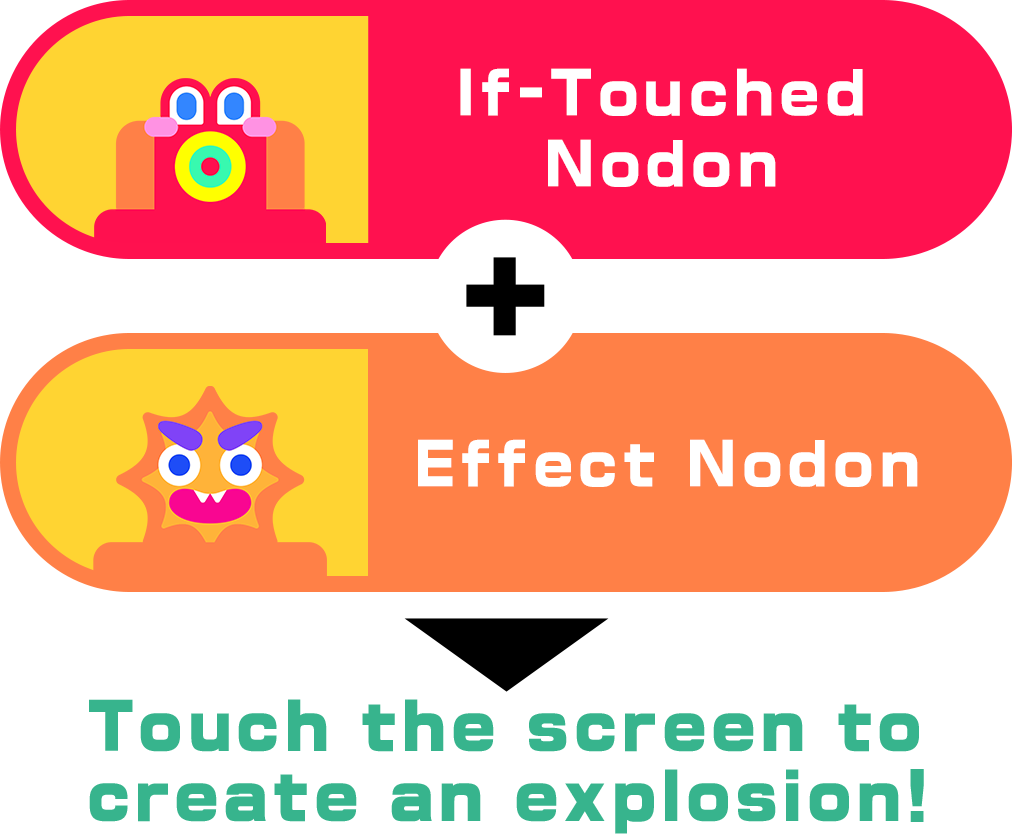 Use an If-Touched Nodon and an Effect Nodon to create an explosion when you touch the screen!