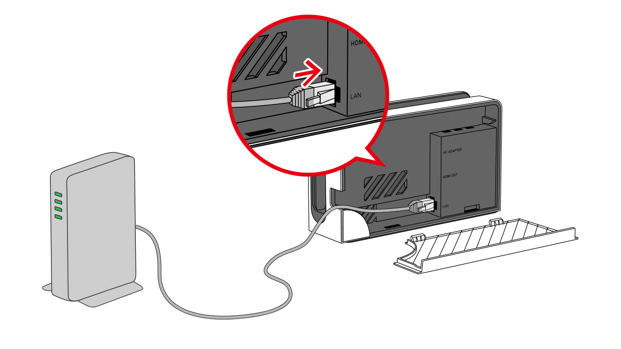 Use a LAN cable to link the LAN port on your Nintendo Switch dock [HEG-007] with your router.