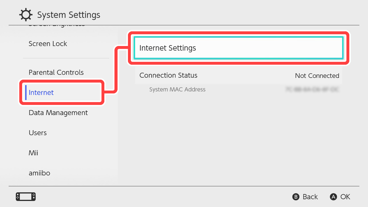 "Internet" → "Internet Settings"