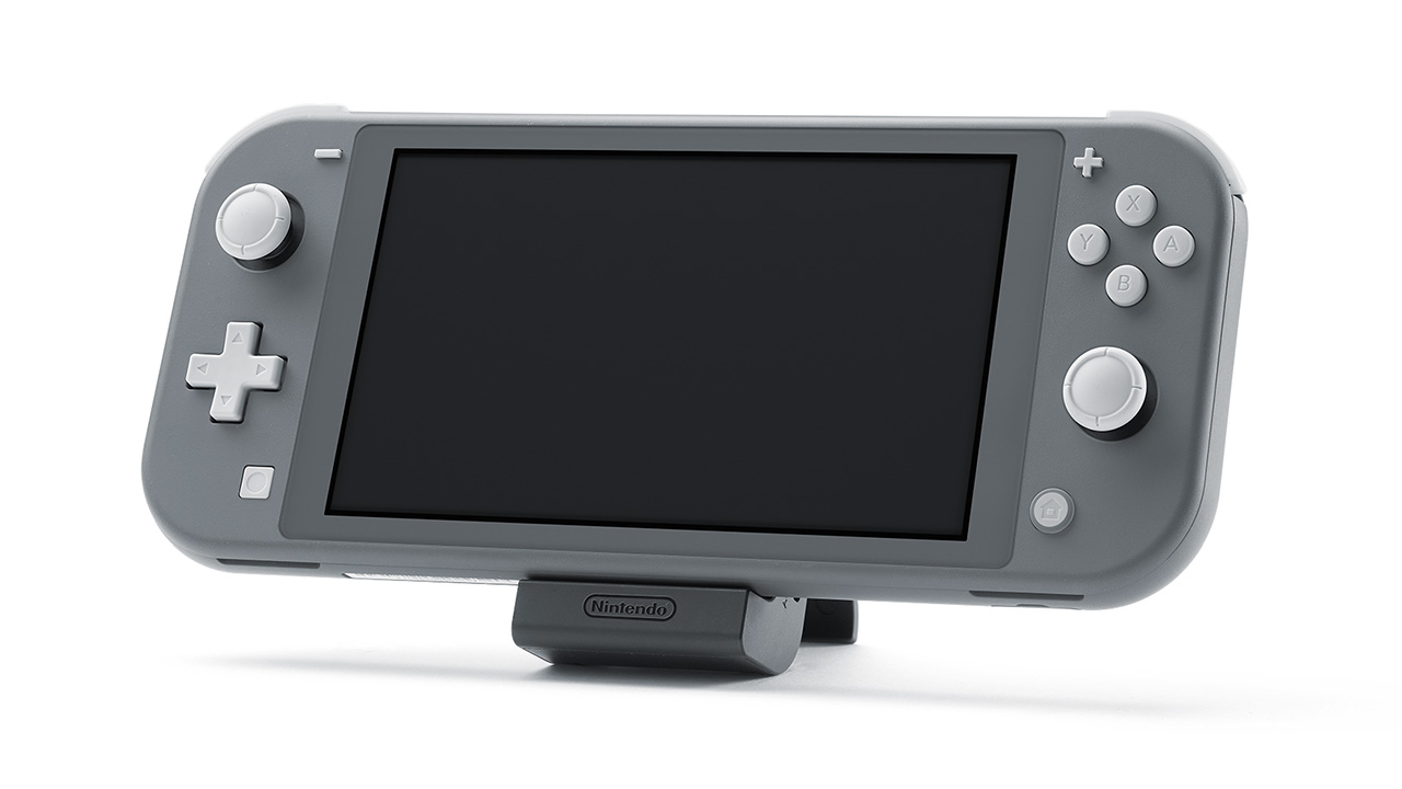 ใช้ Nintendo Switch adjustable charging stand (แยกจำหน่าย) จะช่วยปรับองศาหน้าจอให้มองได้ง่ายขึ้นขณะเล่น (Nintendo Switch Lite ไม่มีขาตั้งติดมากับเครื่อง)
