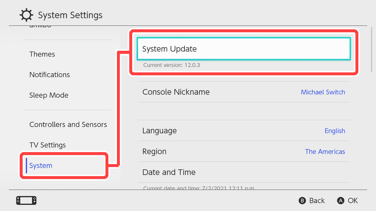 System → System Update